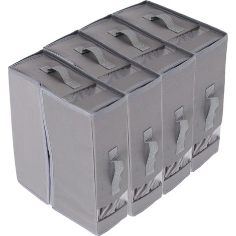Lot de 4 Boîtes de Rangement KIN 83-C1 en Tissu Gris pour Linge de Lit, Couettes et Housse de Couette, Idéal Armoire (1/5)