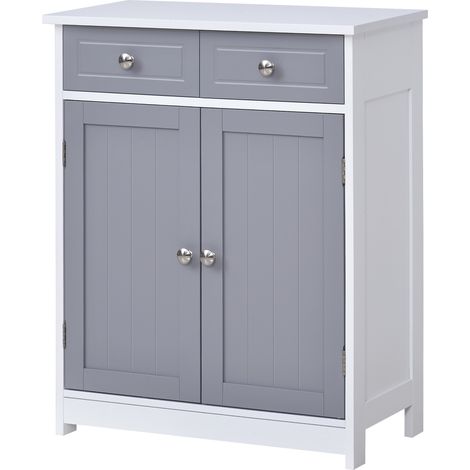 Meuble de salle de bain meuble de rangement 2 tiroirs placard double porte et étagère réglable 60 x 30 x 75 cm gris (1/5)