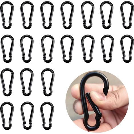 Kleiner Karabiner, 40 x 4 mm, schwarz, für Camping, Ausflüge, Wandern, Reisen, für den Innen- und Außenbereich usw.