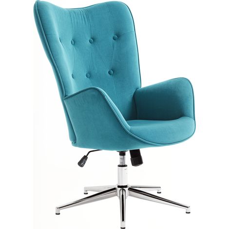 Fauteuil de bureau et salon en velours pivotant avec accoudoirs hauteur réglable bleu (1/5)