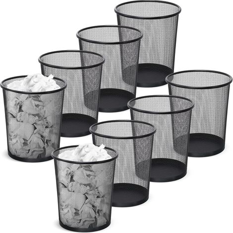 Lot de 8 poubelles rondes en maille avec ouverture sur le dessus, légères, pour salle de bain, bureau, maison (6 gallons, noir, grand)
