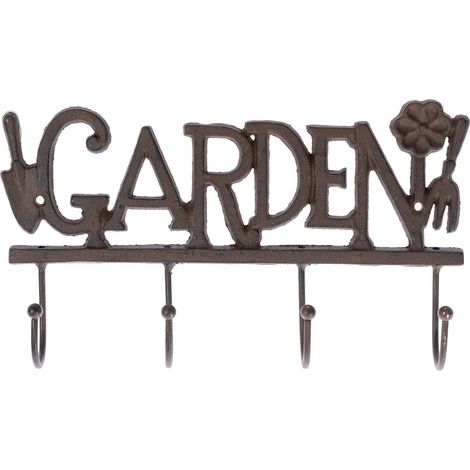 HOMESCAPES Brown Cast Iron Decorative ‘Garden’ Wall Mounted with Hooks (1/2)