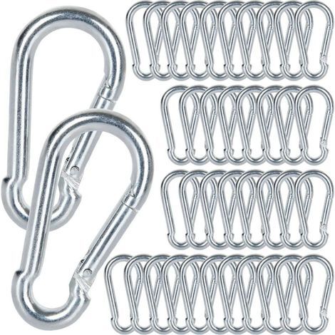 M5 Mousqueton Acier Galvanisé, 60 PCS Mousqueton de Fixation pour Charges Lourdes - Capacité de Charge de 100 kg/220 LB, Crochet Mousquetons Balancoire - 50mm x φ5 mm (1/5)