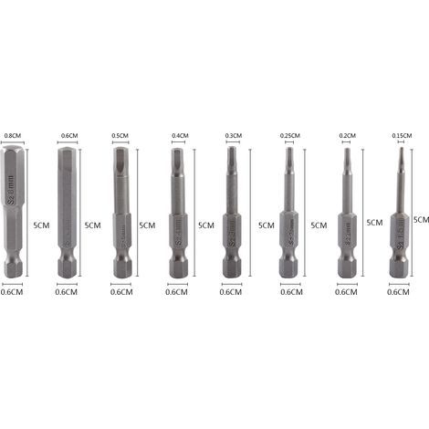 8 pièces embouts de vissage magnétiques 1/4 pouce H1.5 à H8, tige hexagonale S2 50mm (1/5)