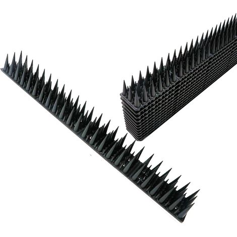 Lot de 12 pics en plastique pour mur et clôture, pics anti-pigeons pour oiseaux, écureuils, chats, escalade, toits, pergola, jardin, couverture 5 m, 40 × 4,5 × 3,7 cm (lot de 12, noir) (1/5)