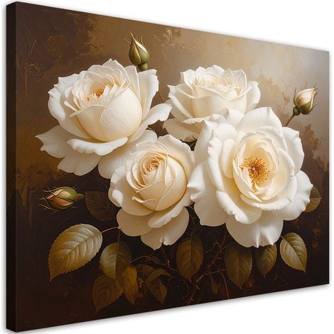 Tableau déco Bouquet de fleurs de roses crème 60x40 (1/4)