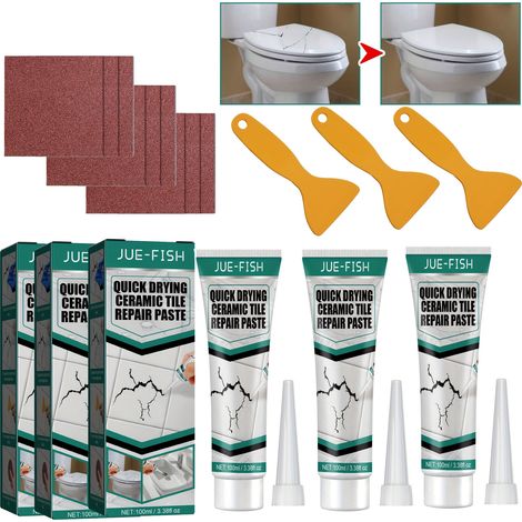 Pasta reparadora de azulejos y mármol (3 piezas), adhesivo reparador de azulejos de cerámica, kit de reparación de lechada de azulejos (1/5)