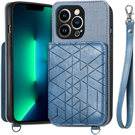 Una custodia a libro per iPhone 14 con supporto, cinturino da polso per una presa sicura e protezione RFID per una maggiore sicurezza. (1/2)