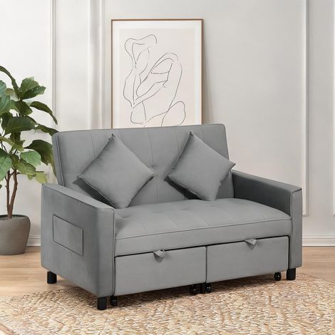 Canapé d'angle convertible 2 places gris avec coffre et roulettes (1/5)