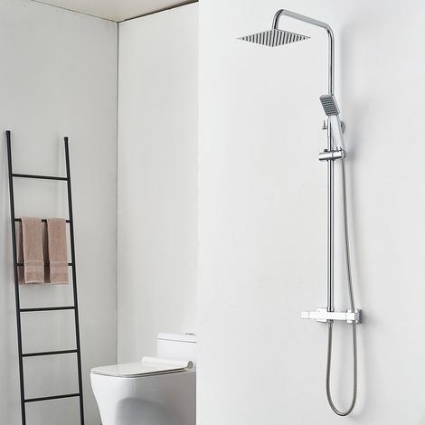 Thermostatic Shower Mixer Set Square Shower Kit 8 Inch Stainless Steel Overhead Shower Brass 38°c Thermostatic Valve Chrome (1/5)