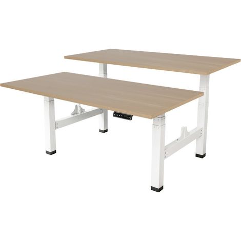 Elektrischer Doppel-Schreibtisch - 160x80 cm - Dual Motor - Weiß / Eiche (1/5)
