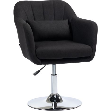 Fauteuil / Chaise de détente avec accoudoirs et coussin lombaire – Fauteuil relax rembourré à structure métallique, revêtement aspect lin, fauteuil pivotant et réglable en hauteur pour chambre ou salo