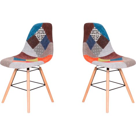 Hobag – Lot de 2 chaises scandinaves patchwork – Structure en hêtre – Assise en polypropylène – Dimensions L54 x W47 x H80 cm – Hauteur d'assise 46 cm