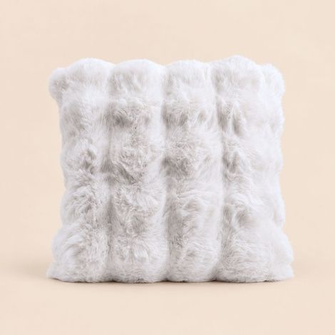 Coussin fausse fourrure 3D blanc 45x45cm (1/5)