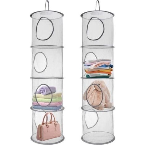 2Pcs Filet de rangement pour jouets, 4 niveau de rangement en filet suspendu, rangement pliable pour jouet souple,rangement suspendu (1/4)