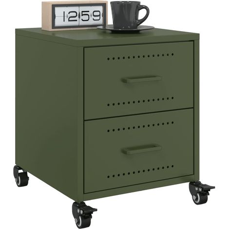 Tables de chevet 2 pcs vert olive 36x39x43,5 acier (1/5)