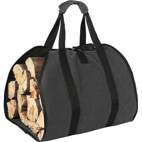 Noir,Sac a Buche Toile de Jute Pliable avec Poignée Renforcée, Sac de Rangement pour le Bois de Chauffage, Sac Transport Buches Résistant à Eau (1/5)