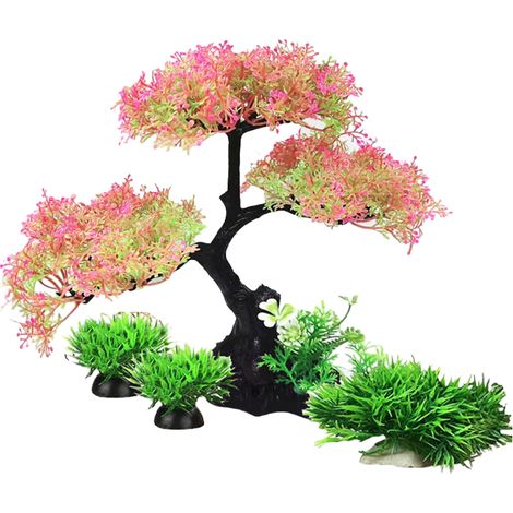 1 Ensemble Plante artificielle, Arbre fleurs cerisier, Décoration aquarium, Cache poisson, Eau douce salée (1/5)