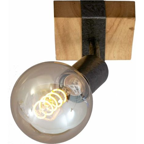 Spot, spot mural, lampe murale rétro, vintage, spot rotatif et pivotant, 1x E27, métal-bois, couleur : gunmetal, 100x103x90mm (LxWxA)- (1/5)