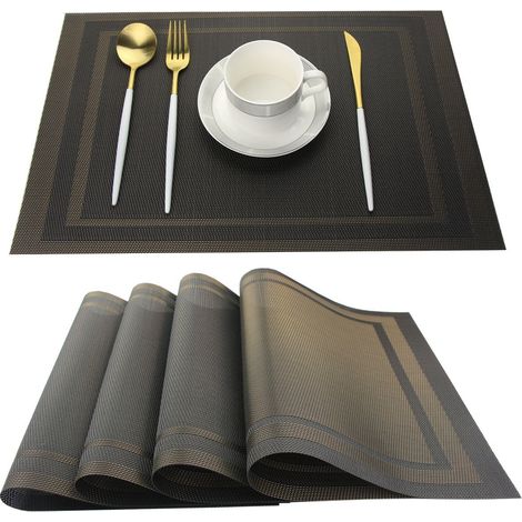 Sets de Table PVC Antidérapant Lavable Résiste à la Chaleur Rectangulaire Vinyle Set de Table pour Restaurant, Table à Manger en Cuisine ou Salle à Manger, 12x18 in Lot de 4 (Noir) (1/5)