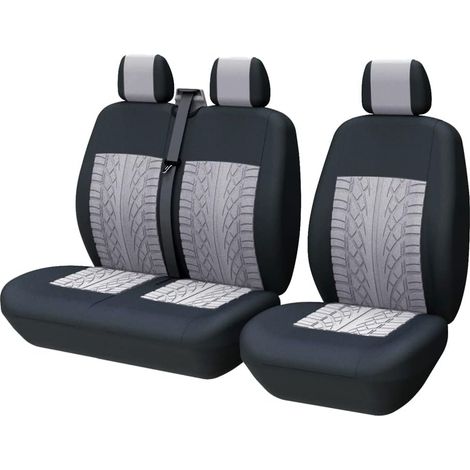 Housses de Sieges Universelles, Housse Couverture Couvre Sieges pour Camion Camionnette Van Bus pour Conducteur et Passager 2 + 1, Housses de Siège Avant Simple et Double, Impression 3D, Gris