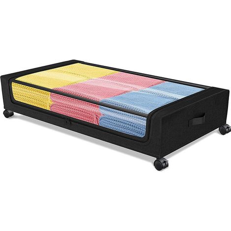 Lot de 1 bac de rangement sous le lit avec couvercle transparent, bacs de rangement sous le lit de 35 L, tiroir en métal roulant sous le lit (noir) (1/5)