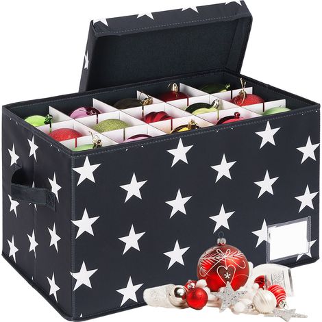 Relaxdays Weihnachtskugel Aufbewahrungsbox, 30 Kugeln, HxBxT: 26,5 x 42,5 x 26 cm, Polyester, Pappe, Kugelkiste, grau (1/5)