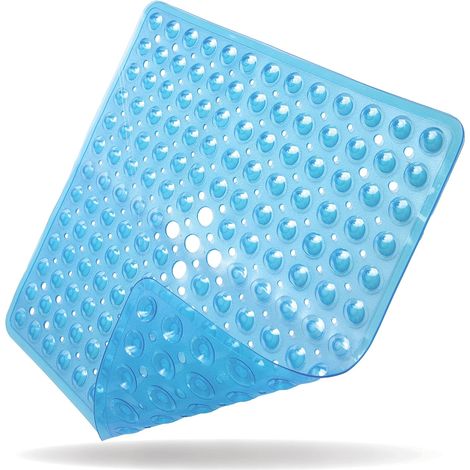 Alfombrilla de baño antideslizante de 53 x 53 cm, alfombrilla cuadrada antideslizante, lavable a máquina, antideslizante, azul. (1/5)