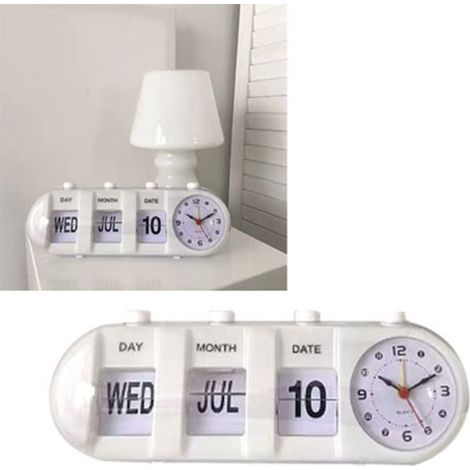 Wecker mit Kalenderfunktion, innovatives, dekoratives Design, weiß, für Zuhause, Büro, Schlafzimmer, Wohnzimmer, Arbeitszimmer, springender Wecker