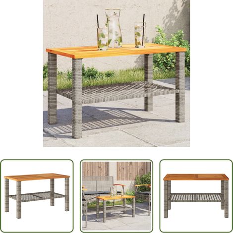 vidaXL Table de jardin gris 70x38x42 cm résine tressée et bois acacia (1/5)