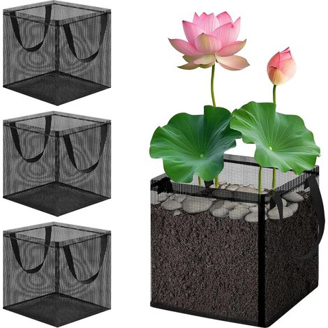 Lot de 4 sacs de plantation pour bassin aquatique avec poignées, paniers en maille hydroponique, réutilisables, respirants, pots de culture pour bassin, plantes de bassin (1/5)