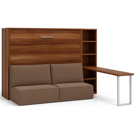 Lit escamotable horizontal LOGIA lit+canapé+étagère+bureau Camel-160x200-Canapé Camel-Structure Noyer-Version lit+canapé+étagère+bureau (1/5)