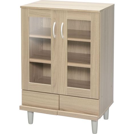 Iris Ohyama, Meuble de rangement, Buffet, Vaisselier, Armoire 3 portes, 3 Étagères réglables, Contemporain, Design, Solide, Cusine, Salle à Manger, Salon - Cabinet - KPB-9360 - Marron Clair (1/3)