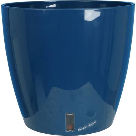 Pot à réserve d'eau 24.5L – Plastique bleu – D35 x H33 cm – Pour balcon et jardin – Riviera (1/6)