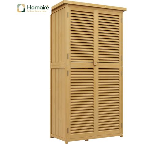 HOMAIRE Gartenschrank Holz mit Asphaltdach, Lamellentür und 4 Fächern Hellgelb (1/5)