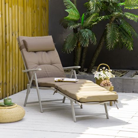 Tumbona Plegable de Jardín con Respaldo Ajustable en 7 Posiciones Cojín Cuerpo Entero y Cabeza 137x63,5x100,5 cm Marrón (1/5)