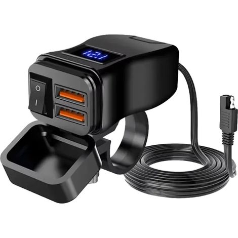 Motorrad-USB-Ladegerät, zwei USB-Anschlüsse, wasserdichtes Design, QC3.0-Voltmeter (1/2)