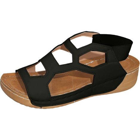 Sandalias de verano transpirables y versátiles para mujer - Parte trasera abierta - Elásticas - Punta abierta - Ancho especial (1/5)