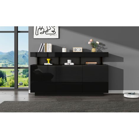Armoire moderne, dimensions : 140 x 35 x 80 cm. Finition brillante. Conçue pour être utilisée dans les salons, les cuisines ou les couloirs. Disponible en couleur noire. Idéale pour les espaces de vie (1/5)