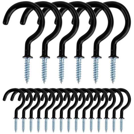 Crochets à Visser Métal Plafond Vis Crochet en pour Usage D'intérieur et de Plein Air pour Accrocher Tasses, Pots, Lumières, Cordes, 20 Pièces (Noir)