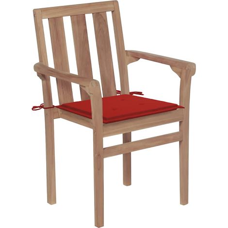 Maison Exclusive - Gartenstühle 2 Stk. mit Roten Kissen Teak Mass
