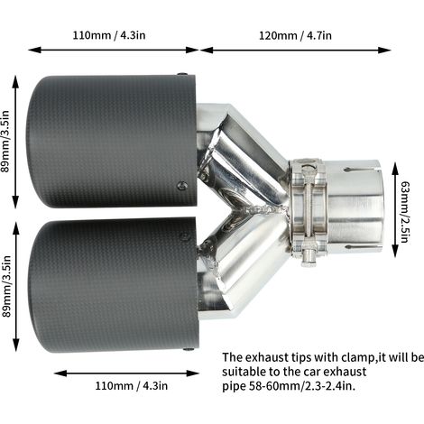 Tuyau d'échappement double universel en fibre de carbone de type Y, à bord roulé mat, finition bleuie (AP19KR--6389) pour la modification de voitures (1/5)