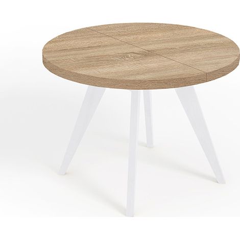 Table de salle à manger ronde extensible LORA, style loft, scandinave, diamètre : 100 / 200 cm, Couleur :Sonoma / Blanc (1/4)