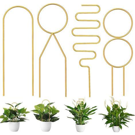 Ensemble de 4 tuteurs pour plantes grimpantes d'intérieur, supports métalliques adaptés aux plantes en pot, aux vignes et aux fleurs. (1/4)