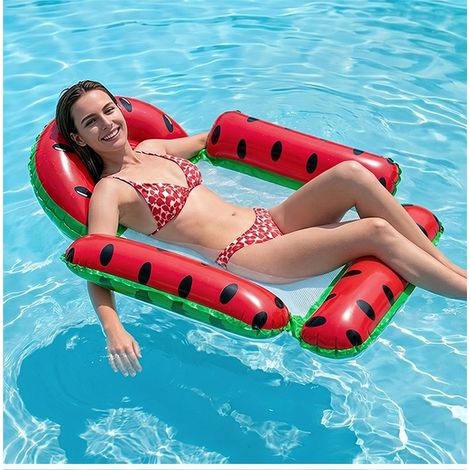Aufblasbare, wassermelonenförmige Luftmatratze mit Netzrückenlehne und Sitzfläche – PVC – 115 x 104 cm (1/3)