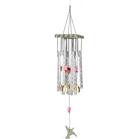 Carillon éolien en bois et métal, motif colibri, 8 pendentifs en tuyau d'aluminium, artisanat, décoration extérieure pour balcon (1/5)