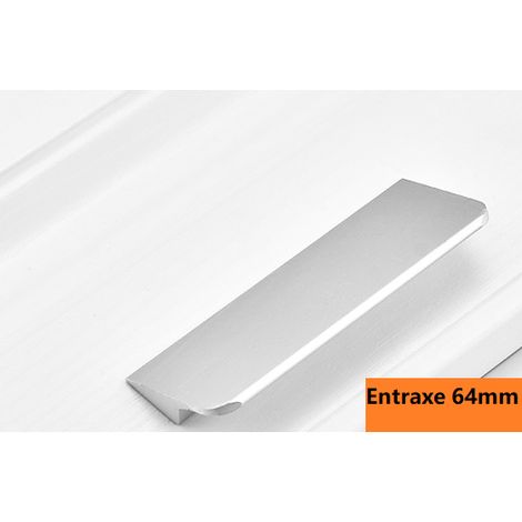 Lot de 10 poignées de meubles – Poignée de cuisine argentée, poignée de meuble noir mat, alliage d'aluminium, entraxe de 64 mm