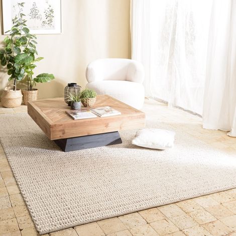 Macabane – Tapis rectangulaire 200x290cm en laine tissée beige – Tapis shaggy pour intérieur – Apporte chaleur et confort à votre espace (1/5)
