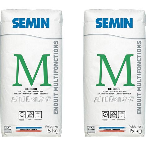 Enduit Multifonctions Semin - CE 3000 - pour Coller, Fixer, Reboucher, Aplanir, Lisser et Décorer - Sac de 15 kg (lot de 2) (1/5)