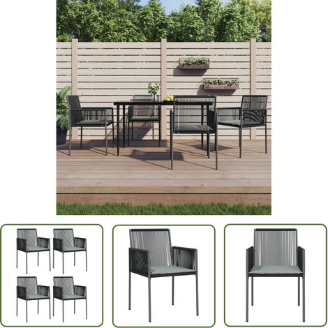 The Living Store Gartenstühle mit Kissen 4 Stk. Schwarz 54x60,5x83,5 cm - Gartenstuhl - Outdoor Möbel - Terrassentisch - Esszimmerset - Balkonmöbel (1/5)